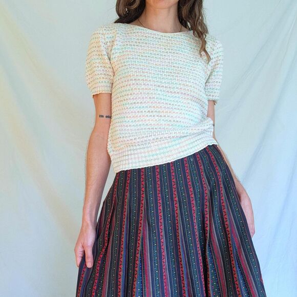 1930s Vintage Short Sleeve Knit Pastel Sweater: WW2 Era Womens Jumper, S/M - Picture 10 of 11